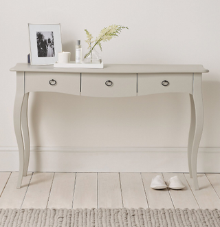 Provence Console Table in soft grey, with curved finish and three drawers