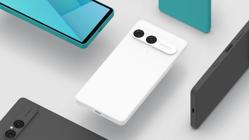 The Sony Xperia 10 VII smartphone in blue, white and black in various orientations on a white background.