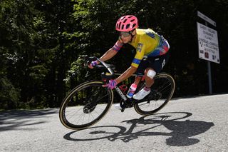 MEGEVE FRANCE AUGUST 15 Sergio Andres Higuita Garcia of Colombia and Team EF Pro Cycling during the 72nd Criterium du Dauphine 2020 Stage 4 a 1533km stage from Ugine to Megeve 1458m dauphine Dauphin on August 15 2020 in Megeve France Photo by Justin SetterfieldGetty Images