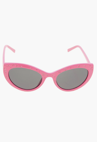 A pair of pink sunglasses with rhinestones