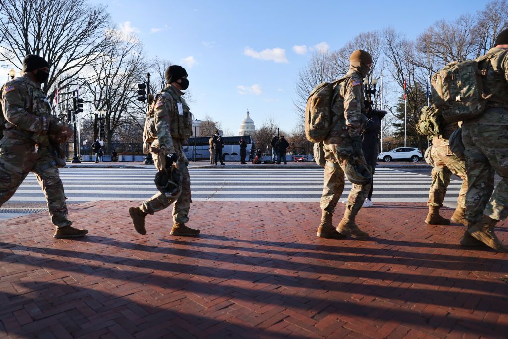 National Guard members outside the Capitol.