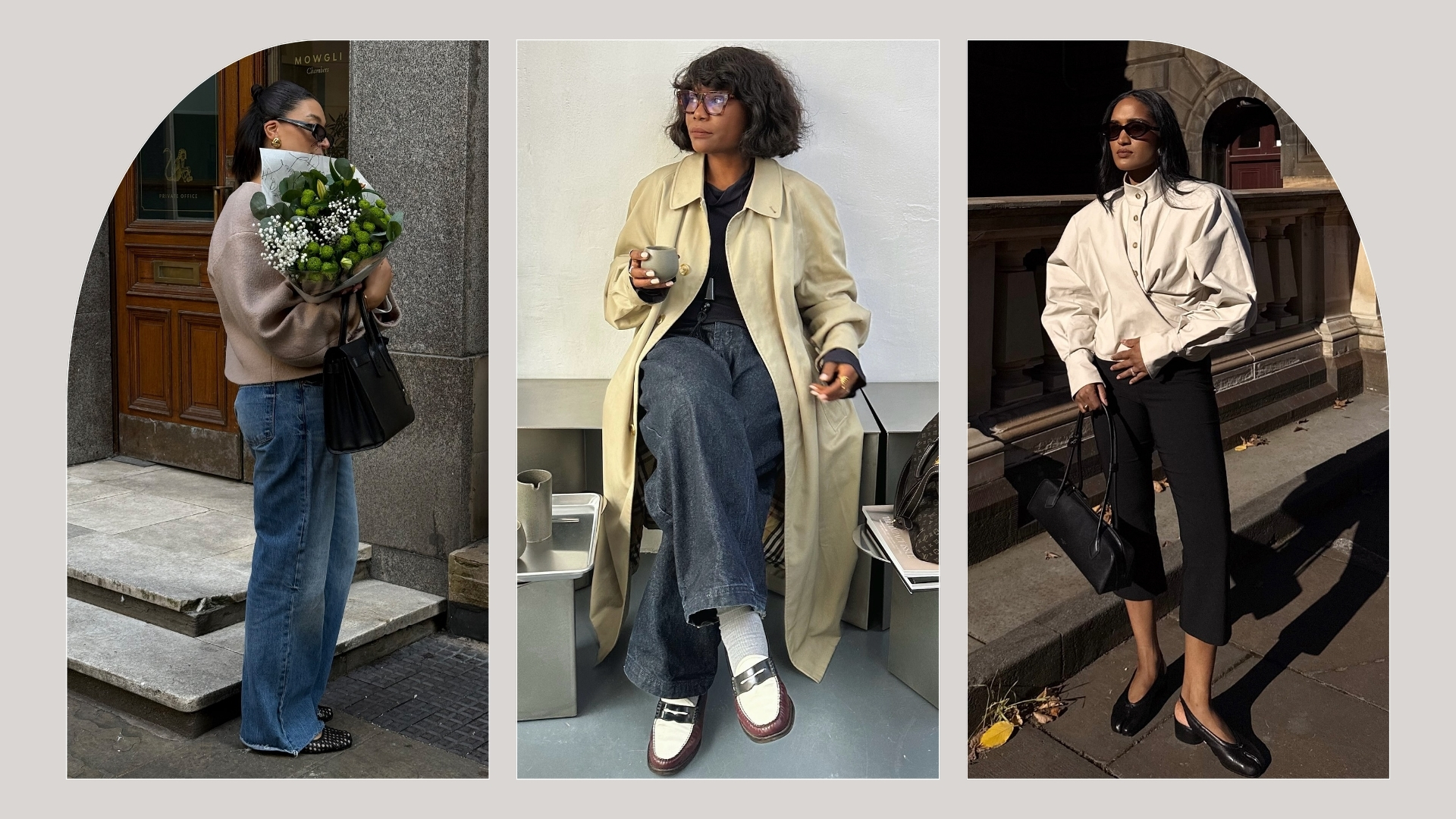 Influencers Tegan Francis, Frann Fyne and Div Ravindran wearing anti-trend outfits. 