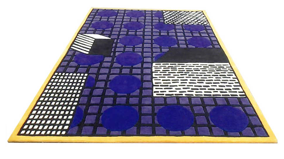 Blue and yellow geometric Tapigri rug