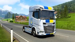 A Ukrainian-themed truck rides down the road