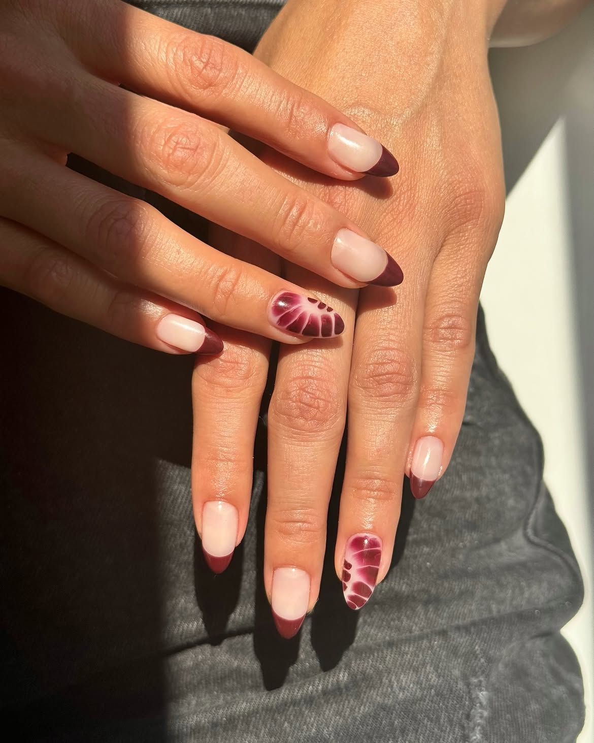 burgundy blooming gel nails