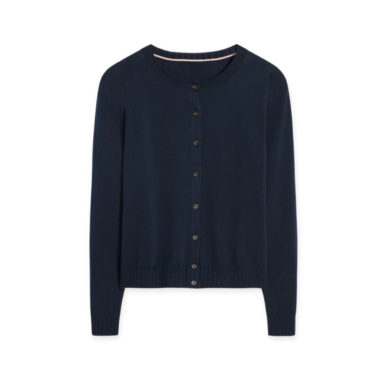 A navy fine knit button up cardigan from Boden
