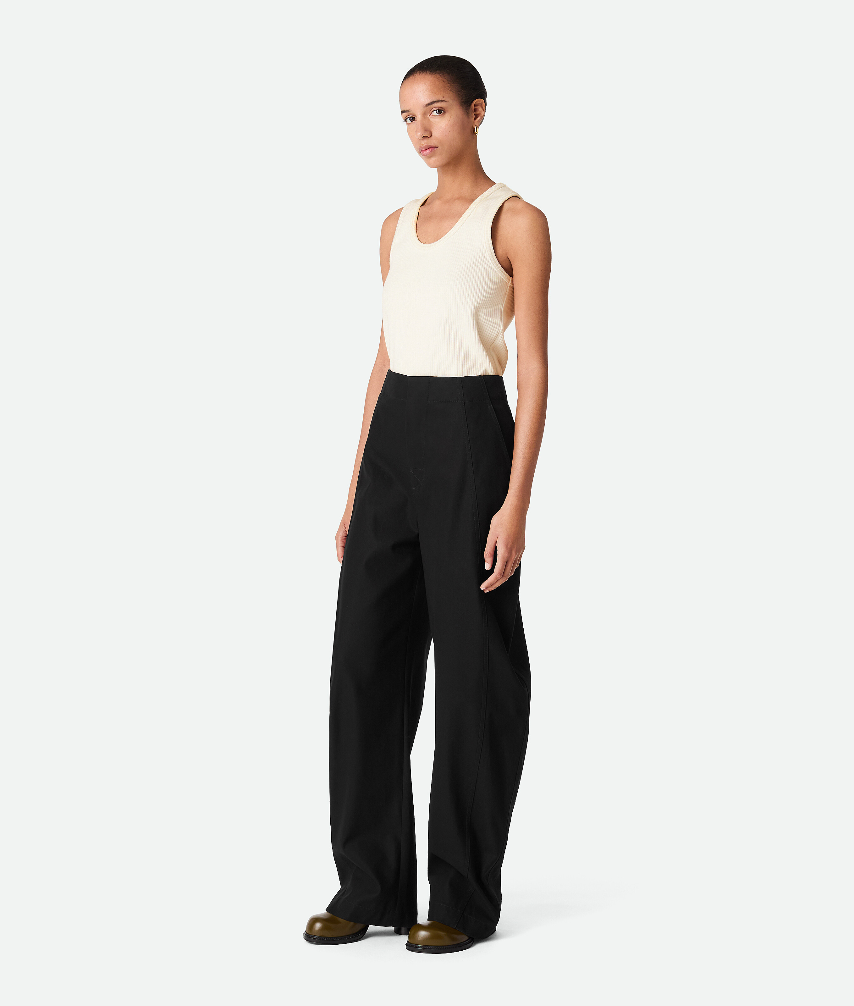 Women's Cotton Twill Wide Leg Trousers in Black