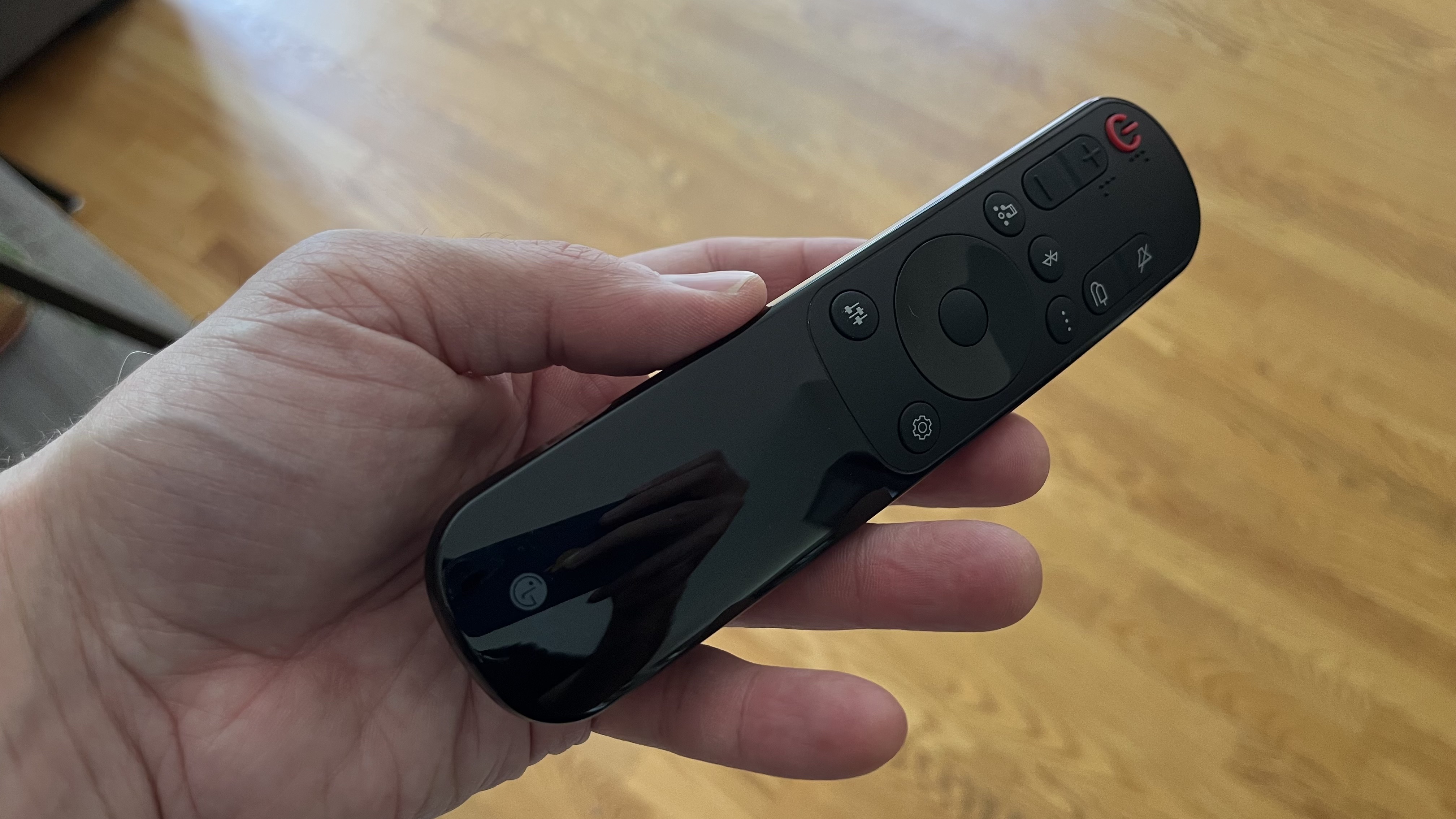 LG S95AR remote control held in hand