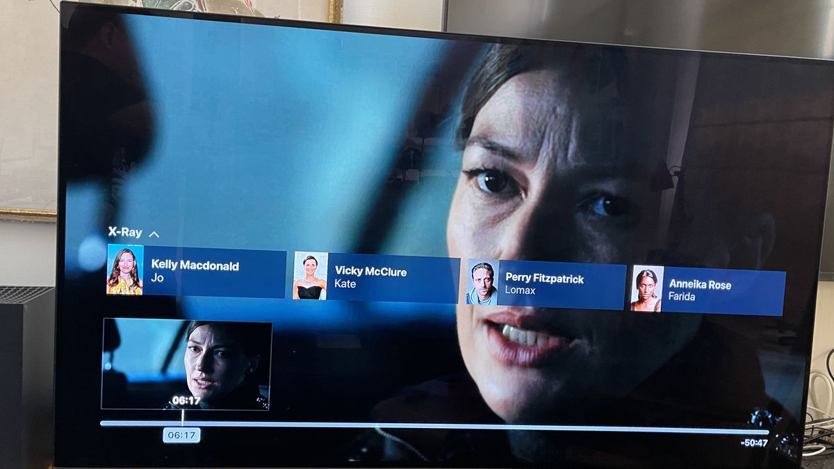 A TV with a paused episode of Line of Duty