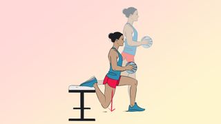 An illustration of a woman doing a Bulgarian split squat