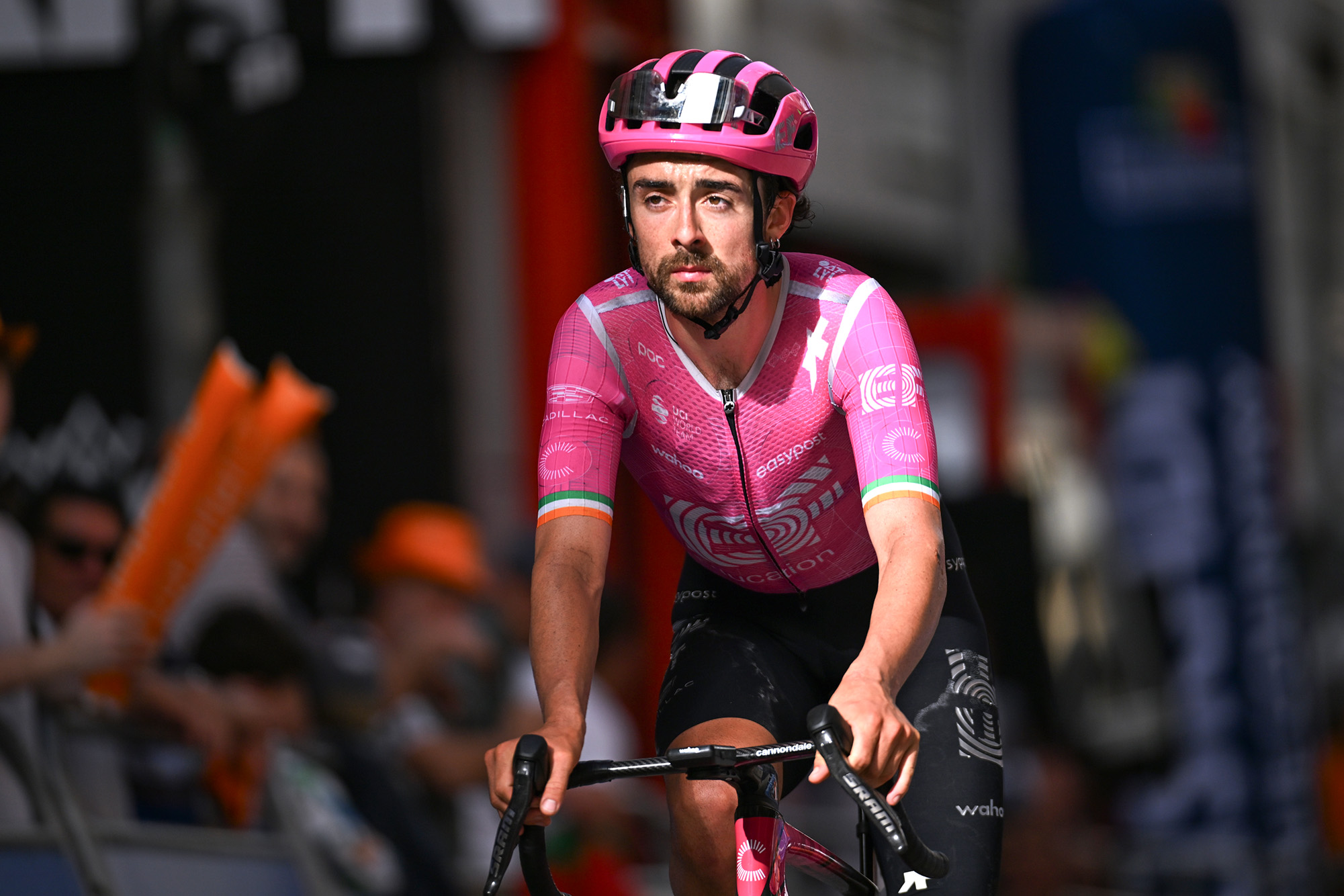 EIBAR, SPAIN - APRIL 10: Ben Healy of Ireland and Team EF Education - EasyPost crosses the finish line during the 65th Itzulia Basque Country 2026, Stage 5 a 176.2km stage from Eibar to Eibar / #UCIWT / on April 10, 2026 in Eibar, Spain. (Photo by Tim de Waele/Getty Images)