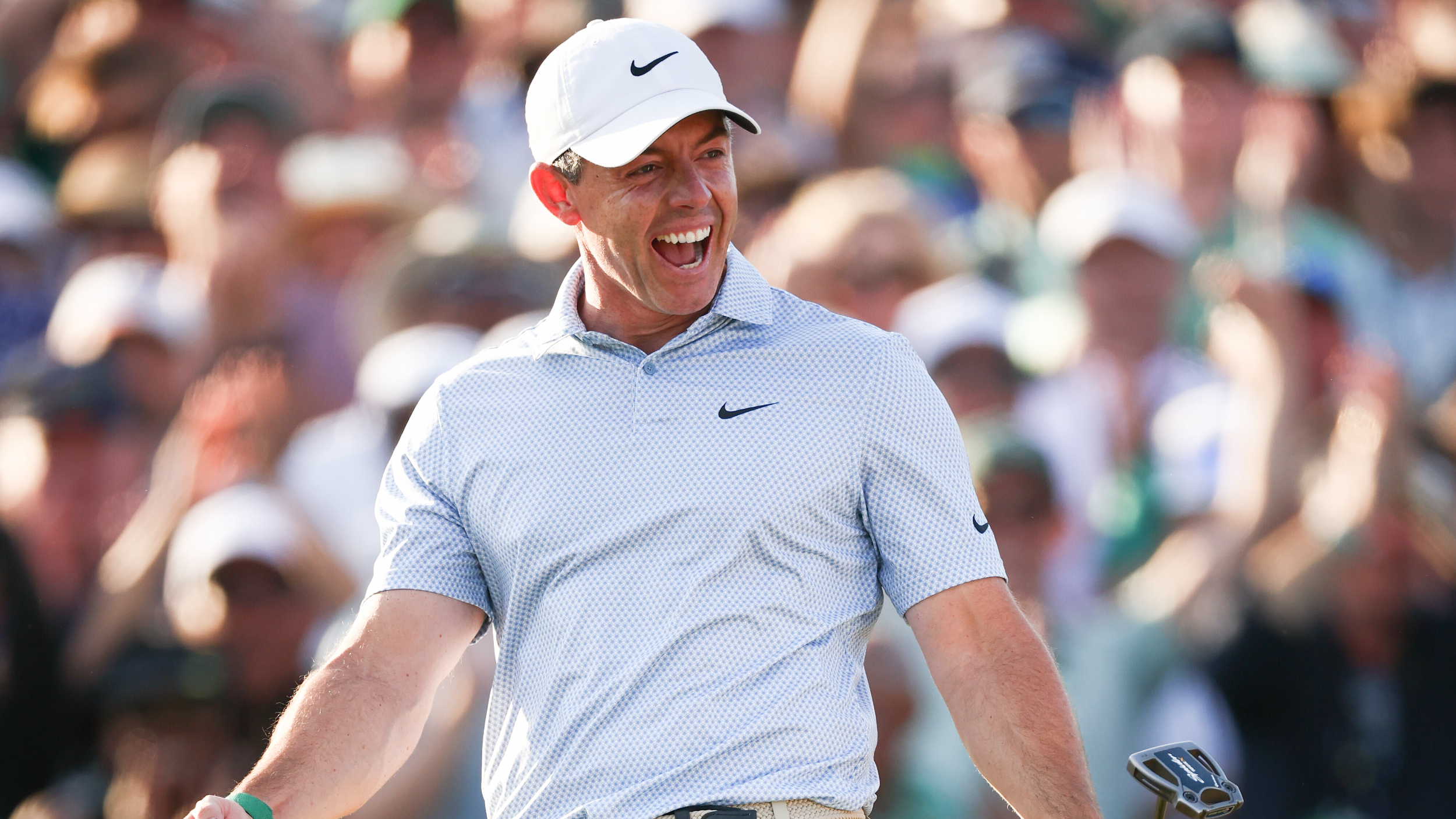 Rory McIlroy celebrates winning The Masters