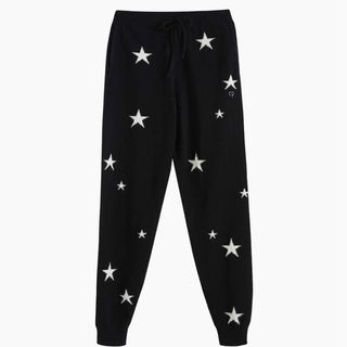 cashmere joggers in black with white stars