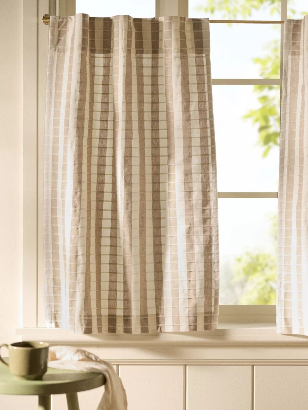 Anthropologie, Cotton Woven Stripe Cafe Curtain, Set of 2