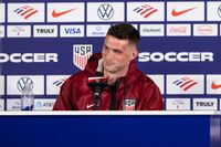 Matt Freese speaks to the media at a press conference for the United States Men's National Team