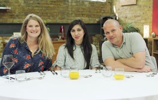 Last year's winner Saliha Mahmood-Ahmed (centre) and runners up, Giovanna Ryan and Steve Kielty return in episode one to sample the contestants' dishes
