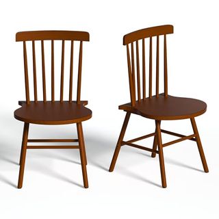 Aprtat Dining Chairs Set of 2, Walnut Spindle Dining Room Chair, Wood Farmhouse Kitchen Room Chairs, Wooden Windsor Chair, Walnut