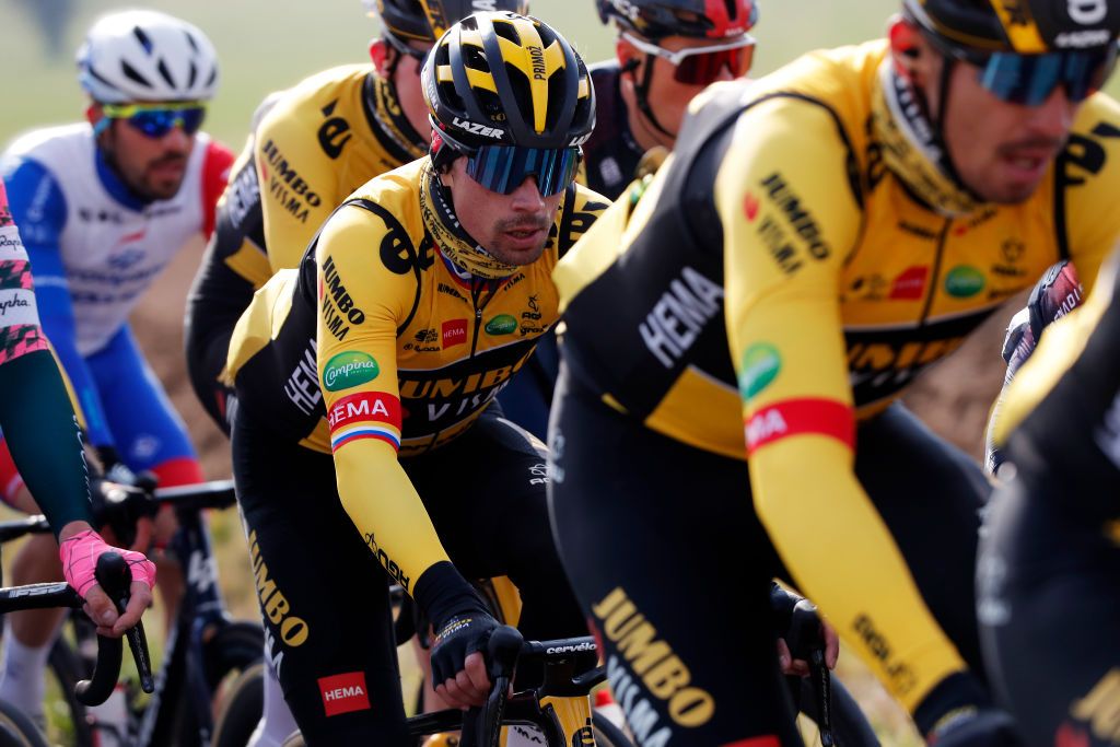 MANTESLAVILLE FRANCE MARCH 06 Primoz Roglic of Slovenia and Team Jumbo Visma competes during the 80th Paris Nice 2022 Stage 1 a 160km stage from ManteslaVille to ManteslaVille ParisNice WorldTour on March 06 2022 in ManteslaVille France Photo by Bas CzerwinskiGetty Images