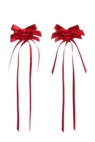 Red Rosette Bow Earrings