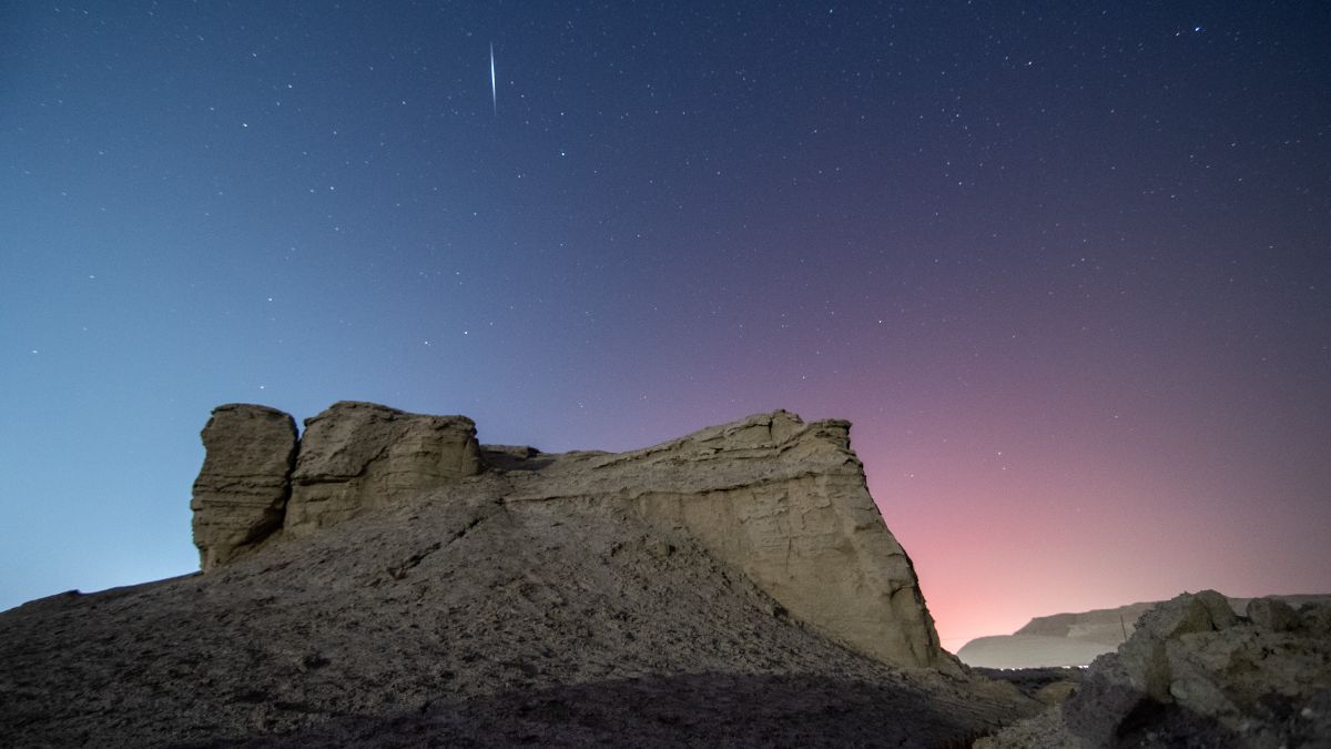 A meteor streaks over China in January 2022.