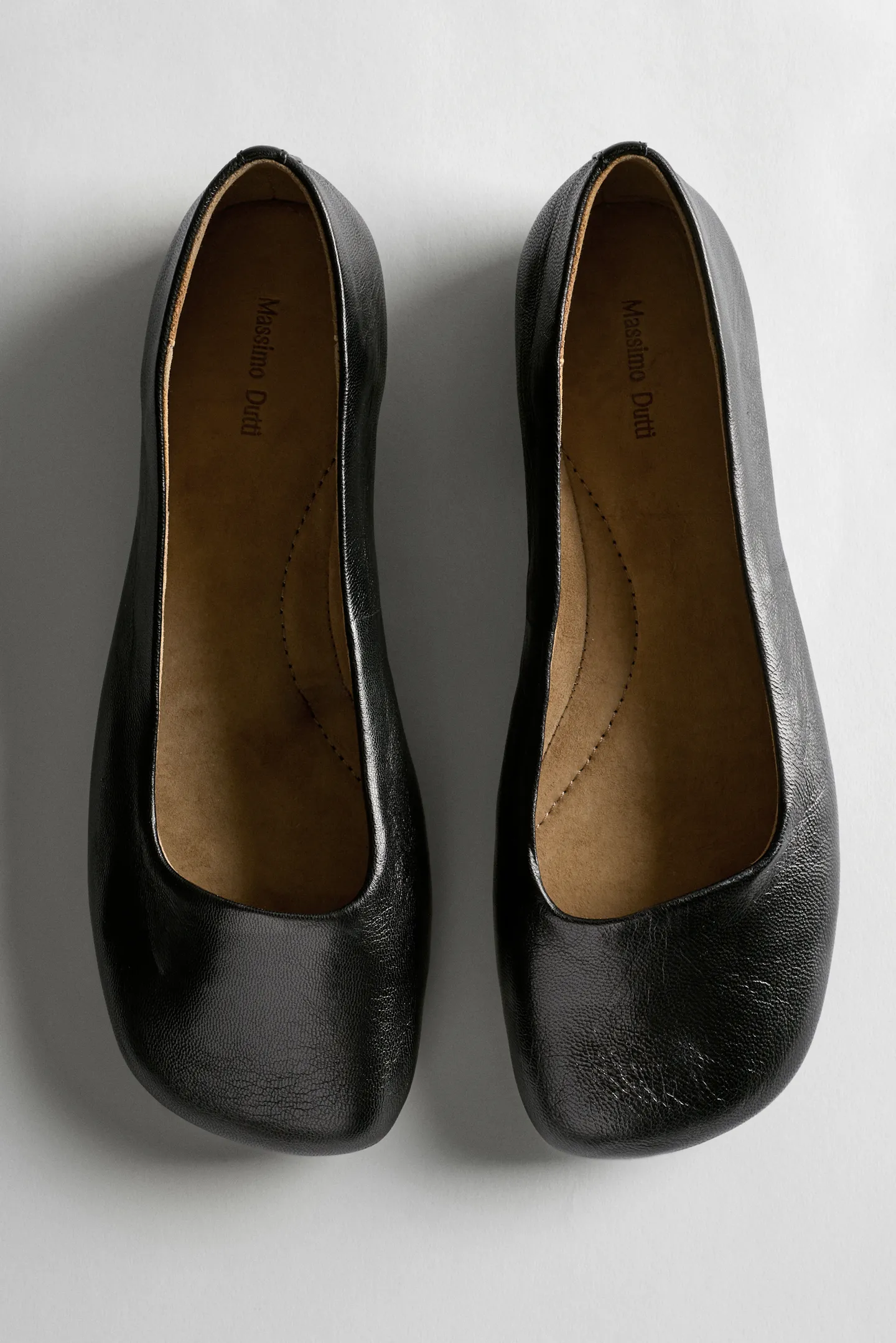 Massimo Dutti, Square Toe Leather Ballet Flats