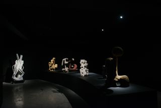 Sculpture photographed in the dark in a studio