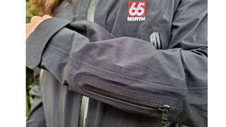 66°North Snaefell jacket review: close up of the zip compartments on the Snaefell