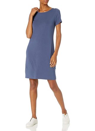 Amazon Essentials Women's Jersey Regular-Fit Ballet-Back T-Shirt Dress (previously Daily Ritual), Medium Blue, Large