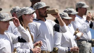 Celebrities standing in line in Special Forces: World's Toughest Test