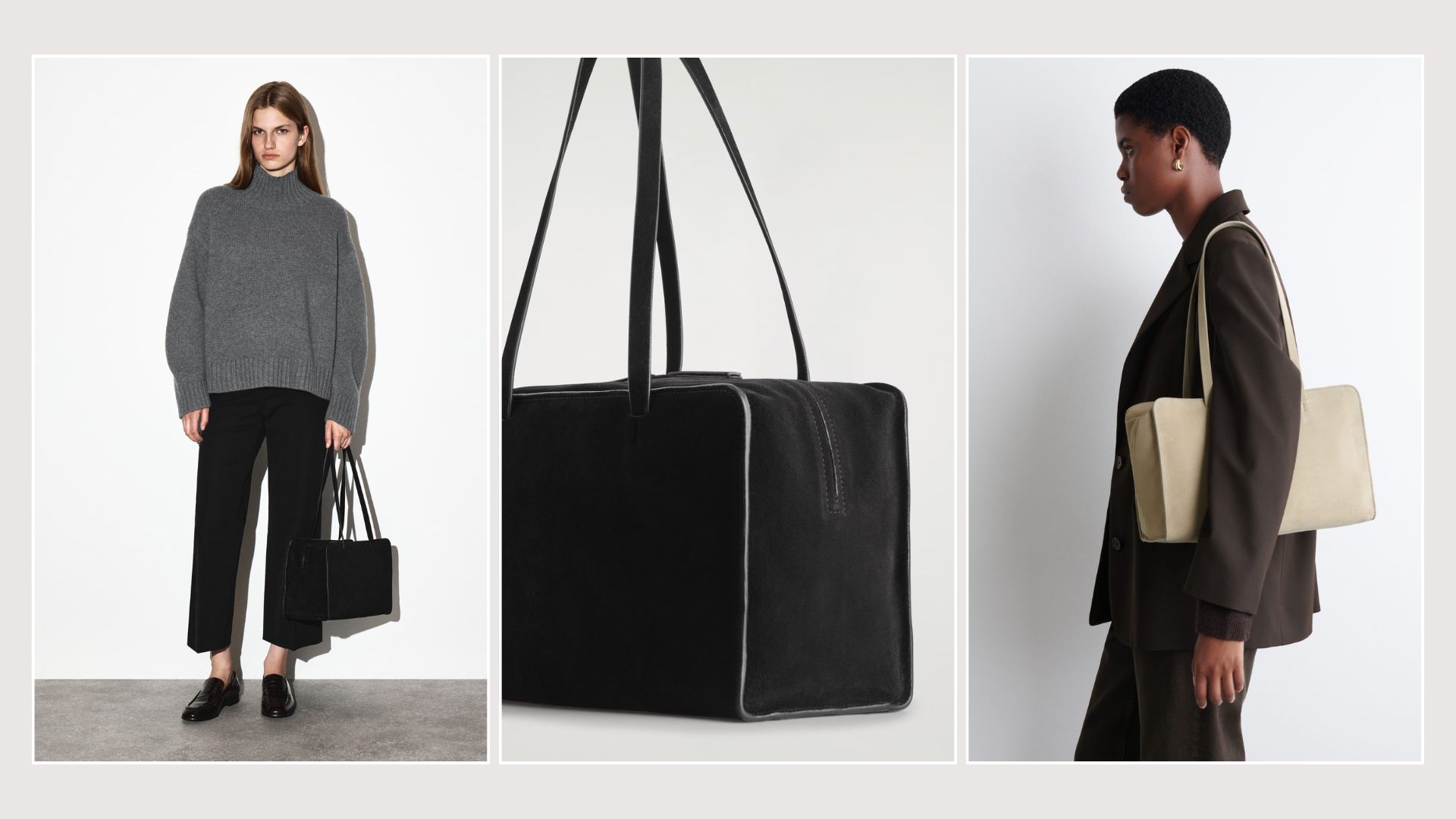 COS Marais Suede Bowling Bag in &#039;Black&#039; and &#039;Cappuccino&#039;