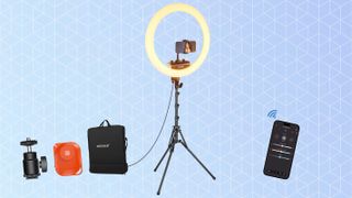 The Neewer RP18B Pro ring light against a blue background