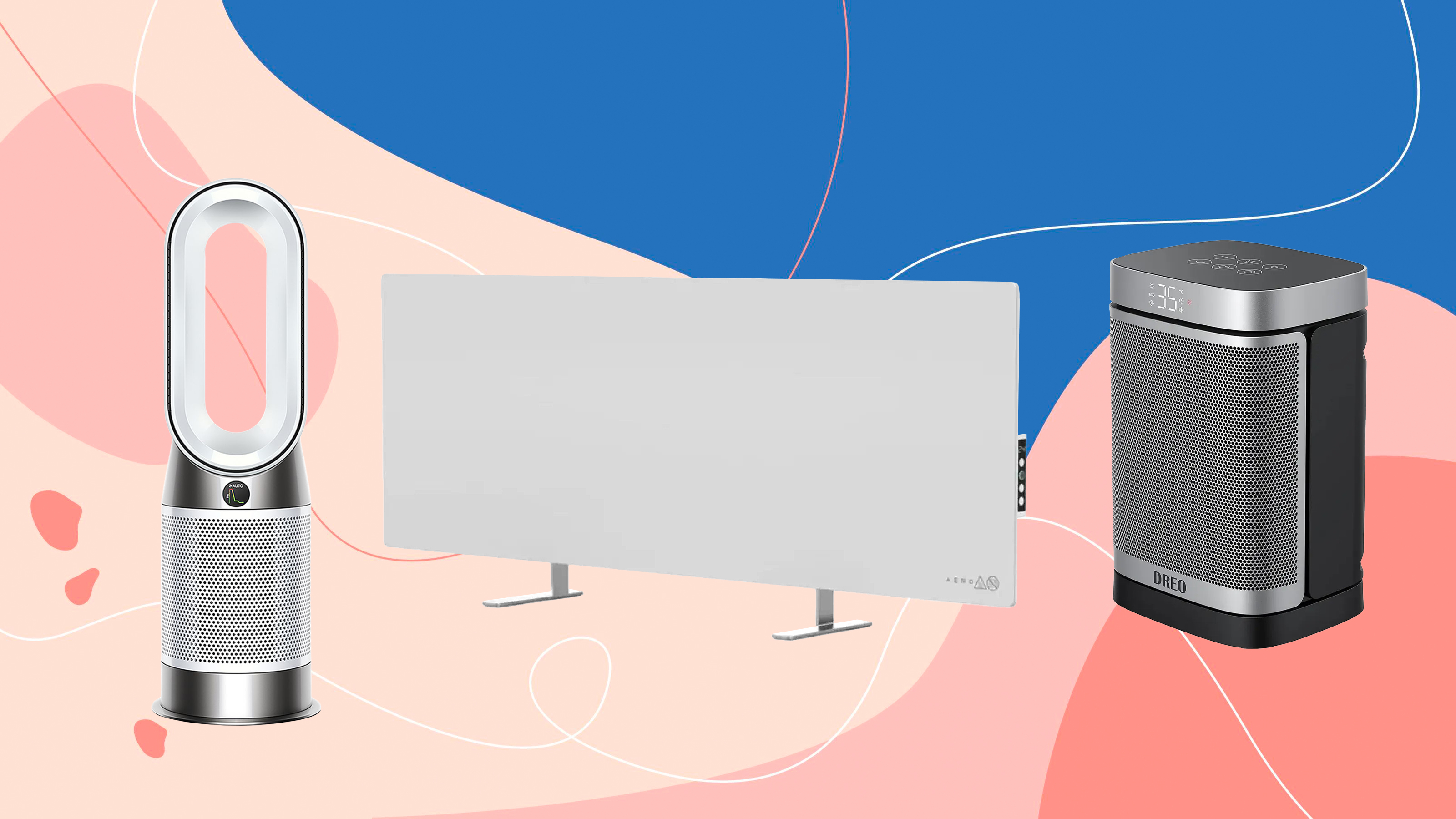 heaters on a pink and blue background