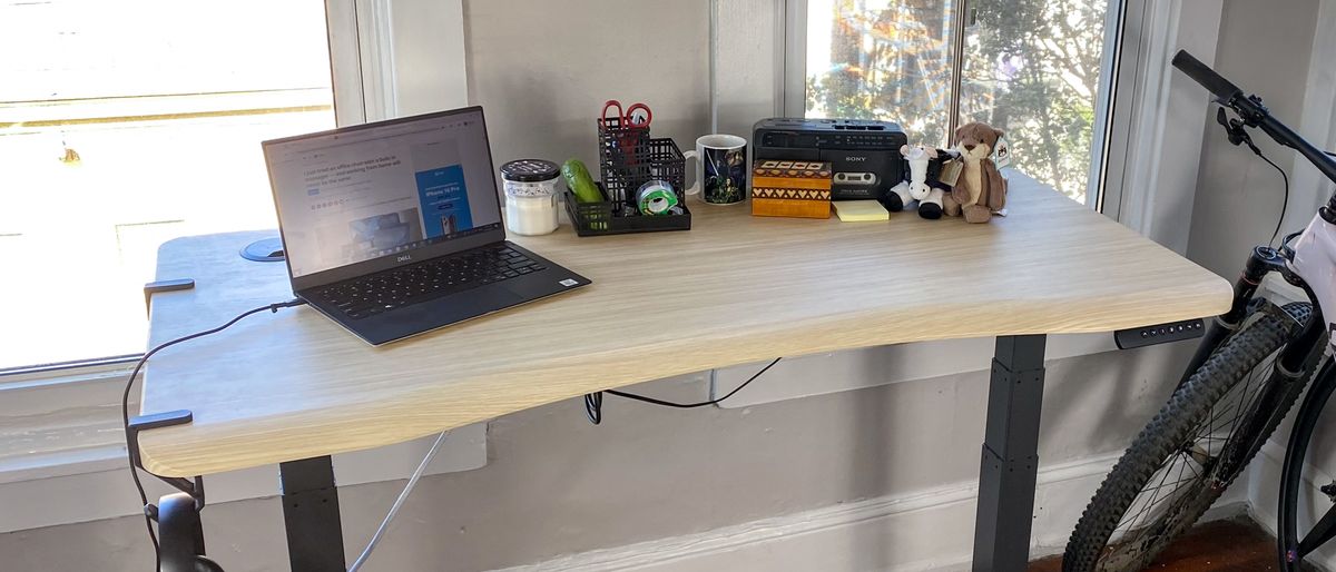 A Vari Ergo Electric Standing Desk in a home office