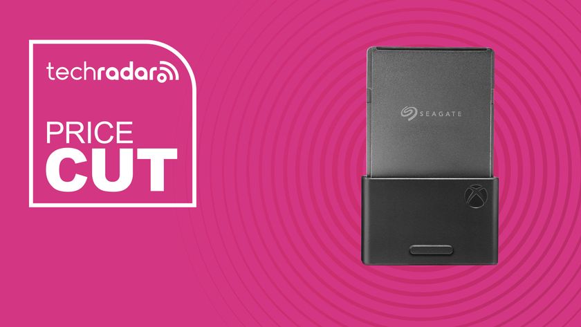 The Seagate 2TB Xbox Storage Expansion Card on a pink background with text saying Price Cut.