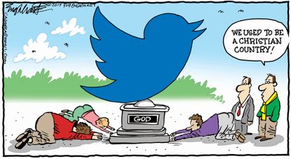 Editorial cartoon U.S. Twitter God social media