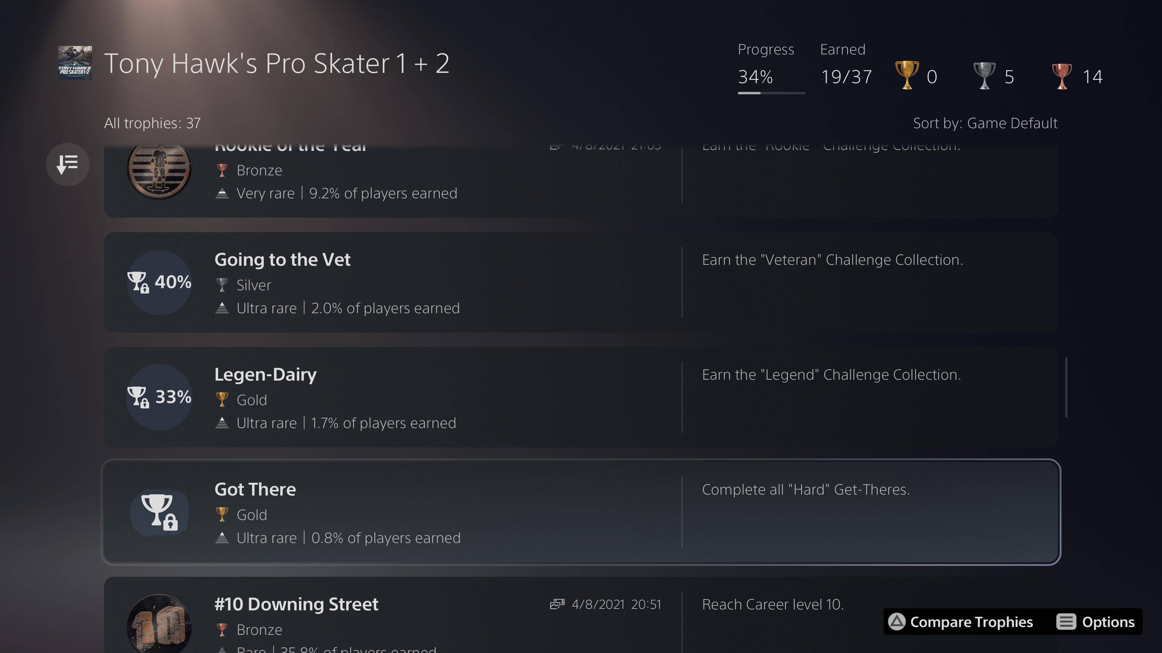 Tony Hawk's Pro Skater 1 + 2 Trophy list on PS5