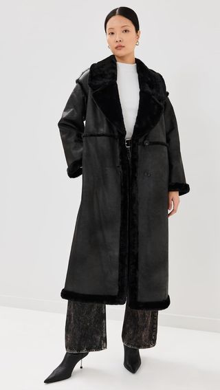 Avec Les Filles Women's Faux Shearling Maxi Coat, Black