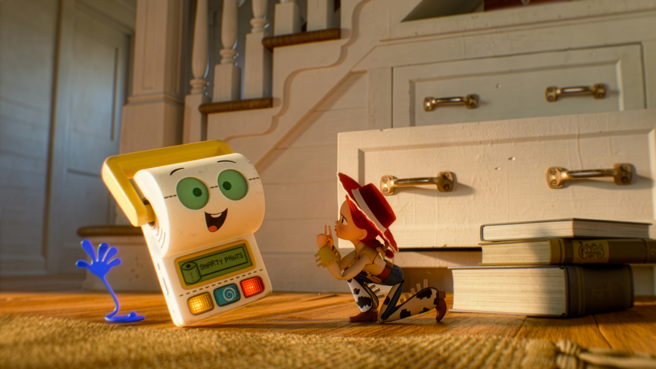 Jessie shushing Smarty Pants in Toy Story 5.