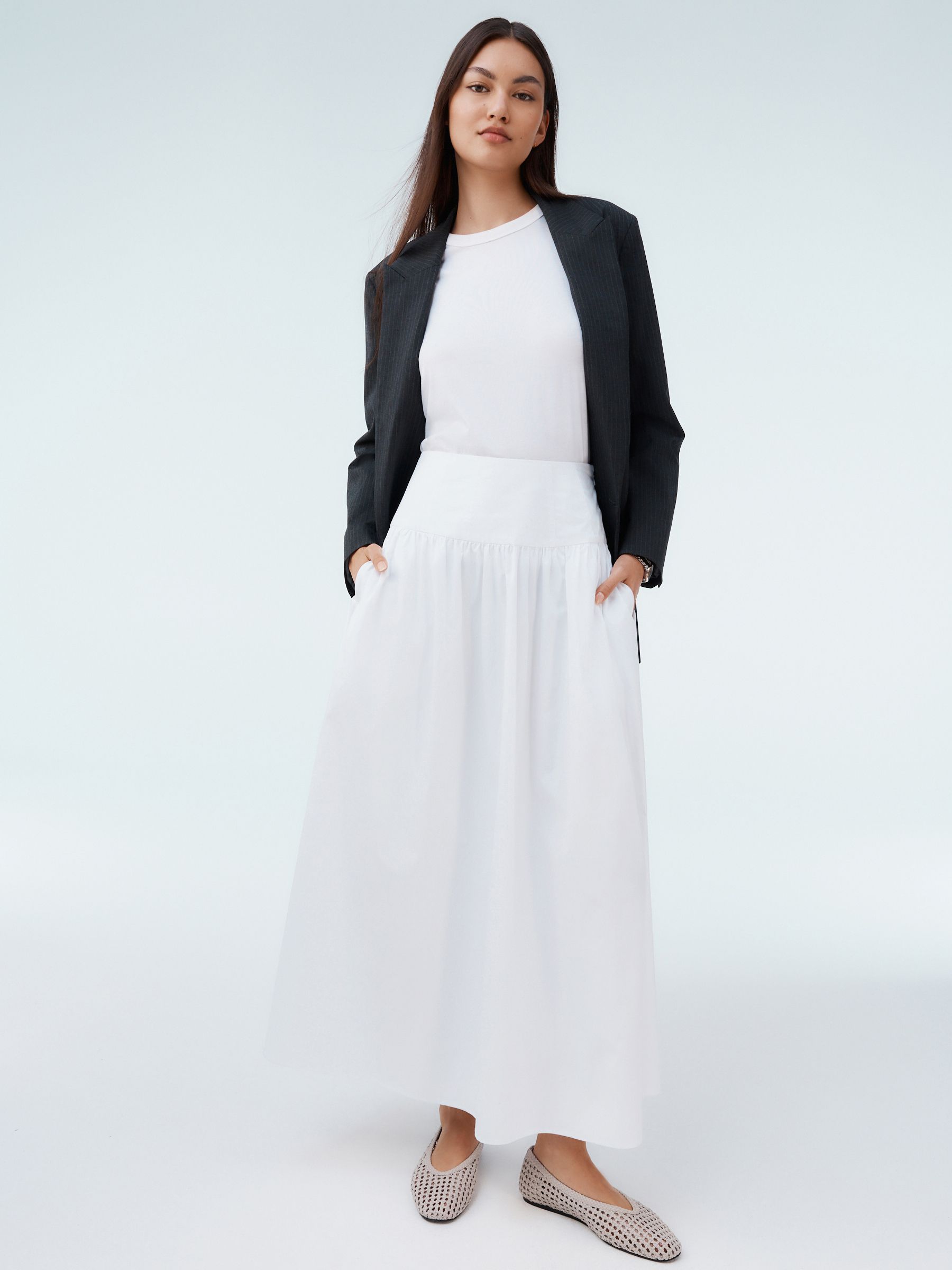 White Drop Waist Maxi Skirt