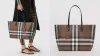 BURBERRY CHECK AND LEATHER MEDIUM TOTE