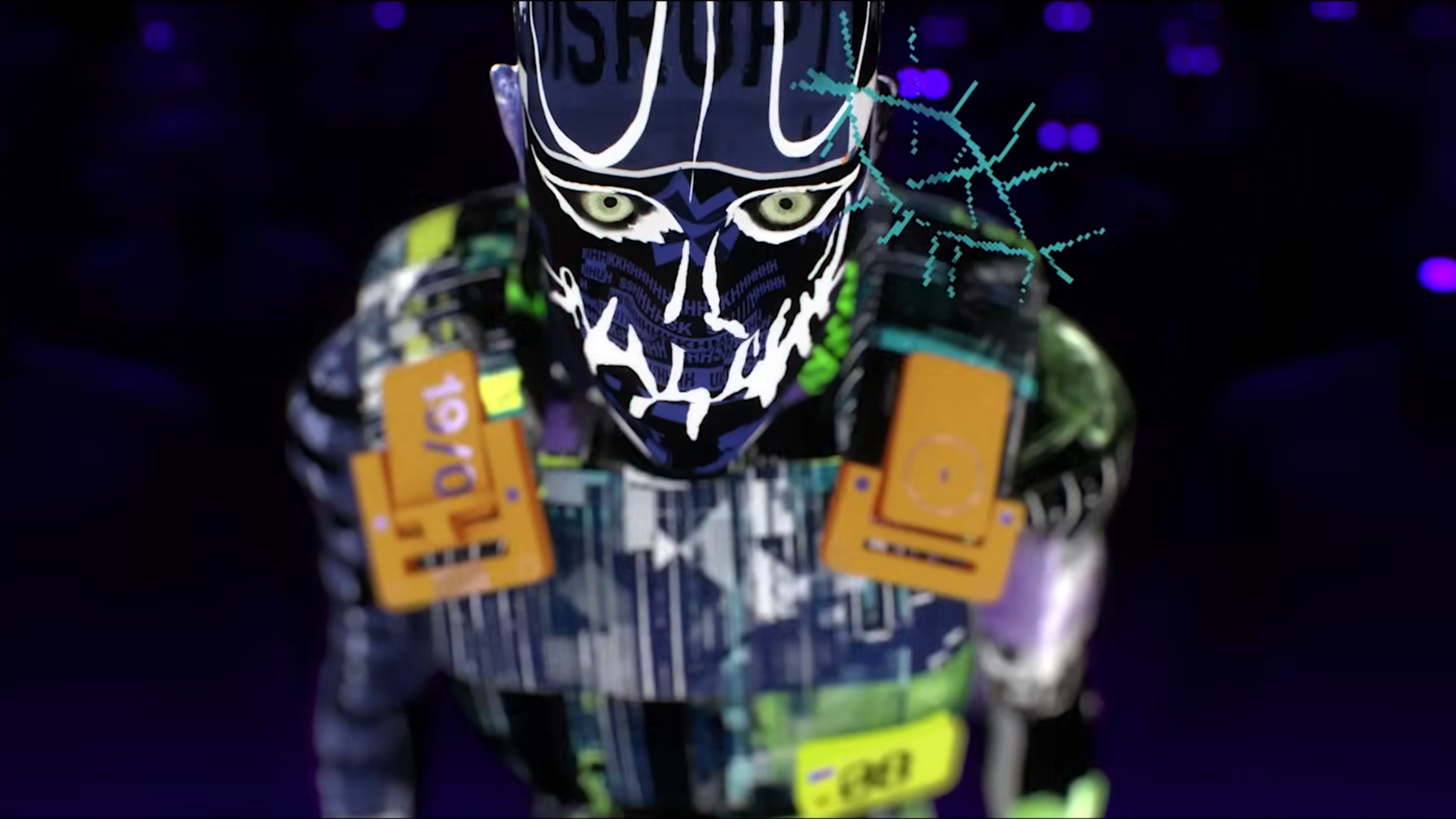 Neon Marathon character looking at camera