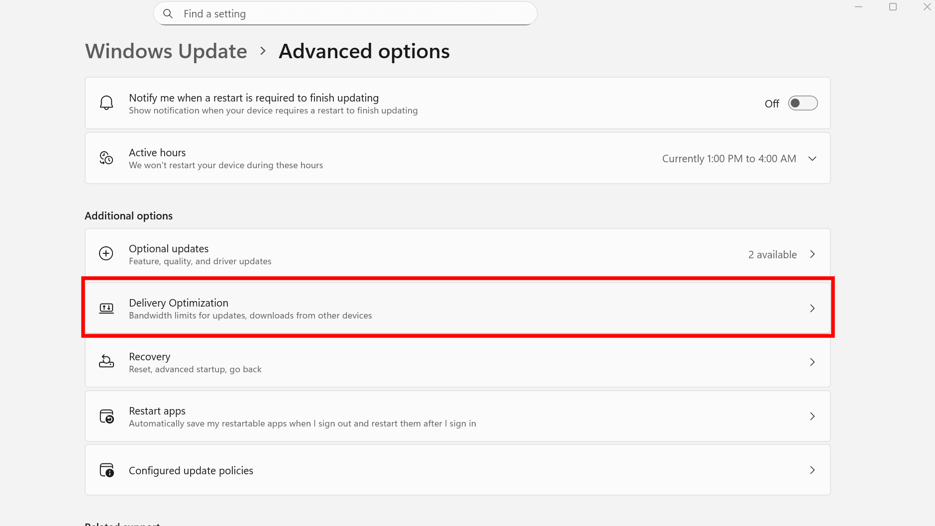Screenshots of Settings for how to turn off Delivery Optimization in Windows 11