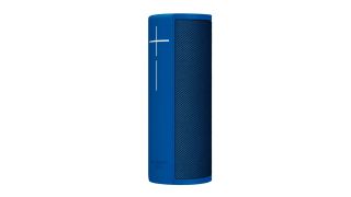 the ultimate ears megablast waterproof speaker in bright blue against a white background