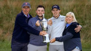 Matt Fitzpatrick with his mum, dad and brother after winning the 2022 US Open