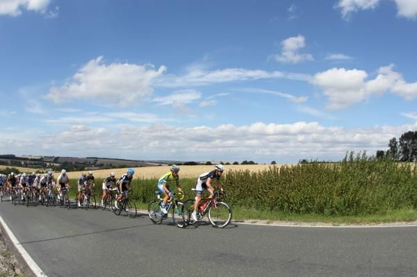 Tiffany Cromwell (Hitec Products) leads the bunch on a rolling climb