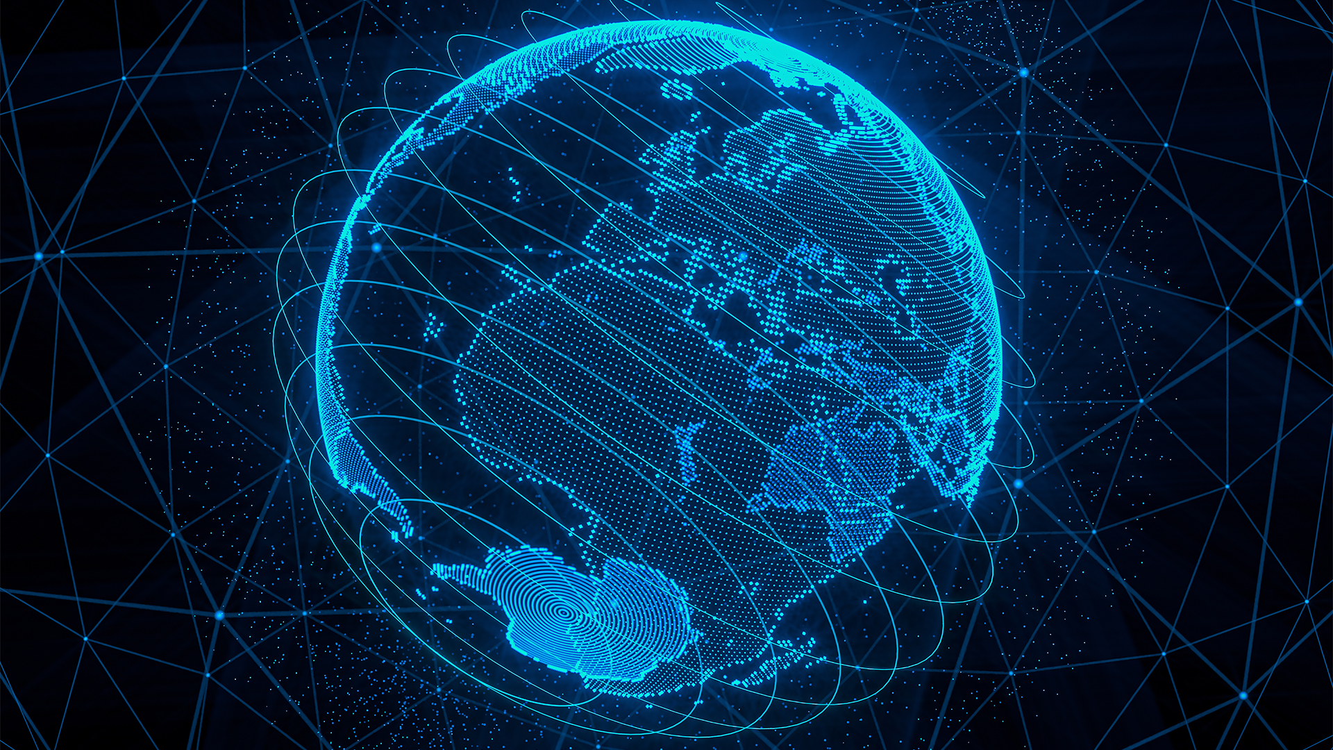 Global technology concept image showing digitized planet Earth with satellite lines orbiting. 