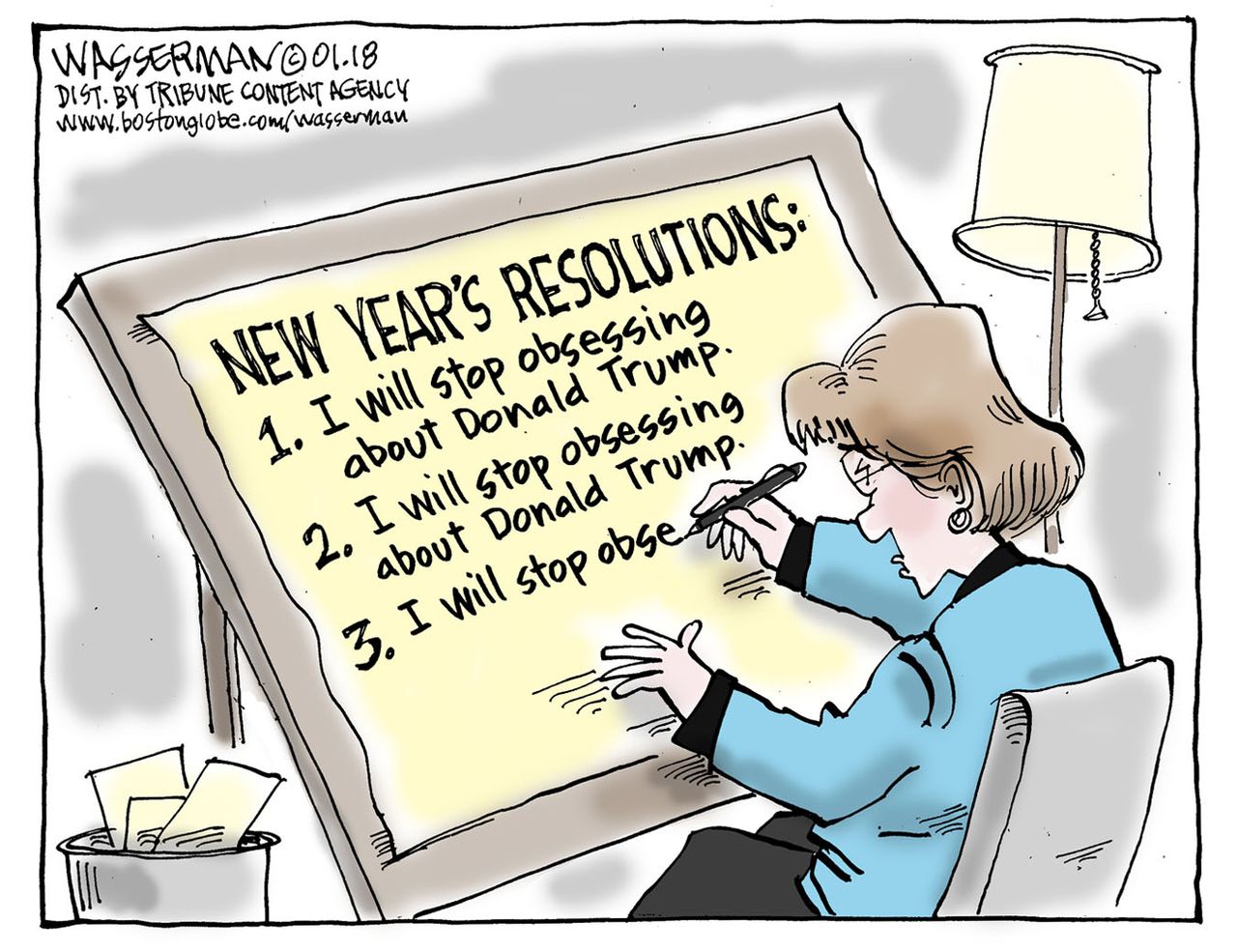 Political cartoon U.S. 2018 New Year resolutions Trump