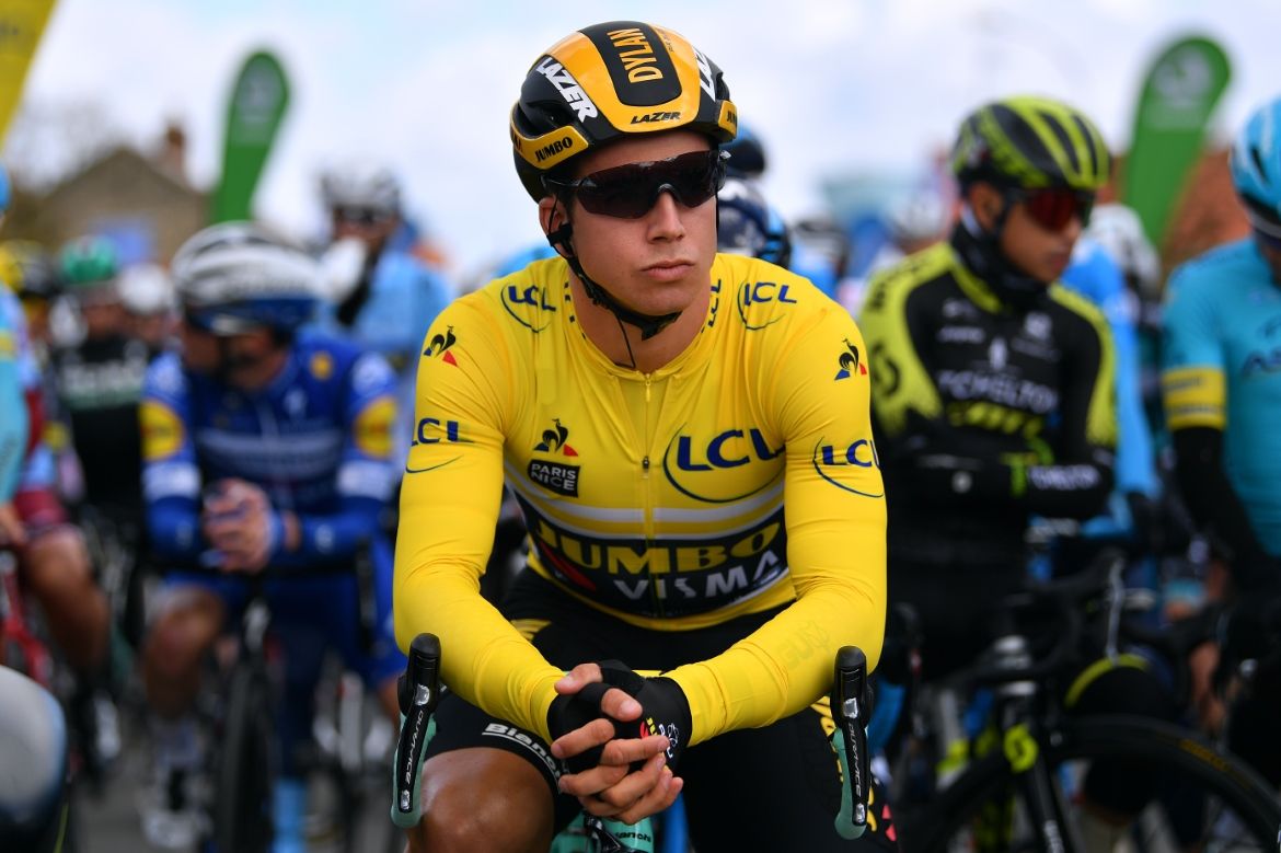Dylan Groenewegen in the leader's jersey at Paris-Nice