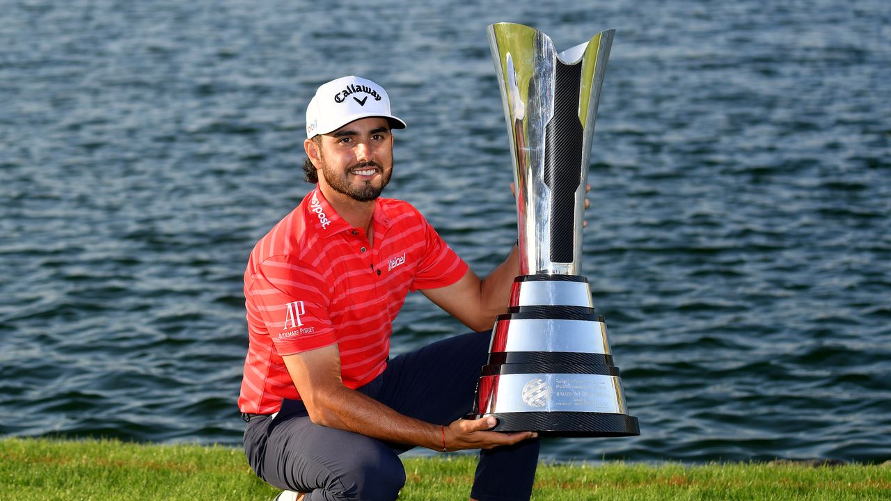 Abraham Ancer with the PIF Saudi International trophy