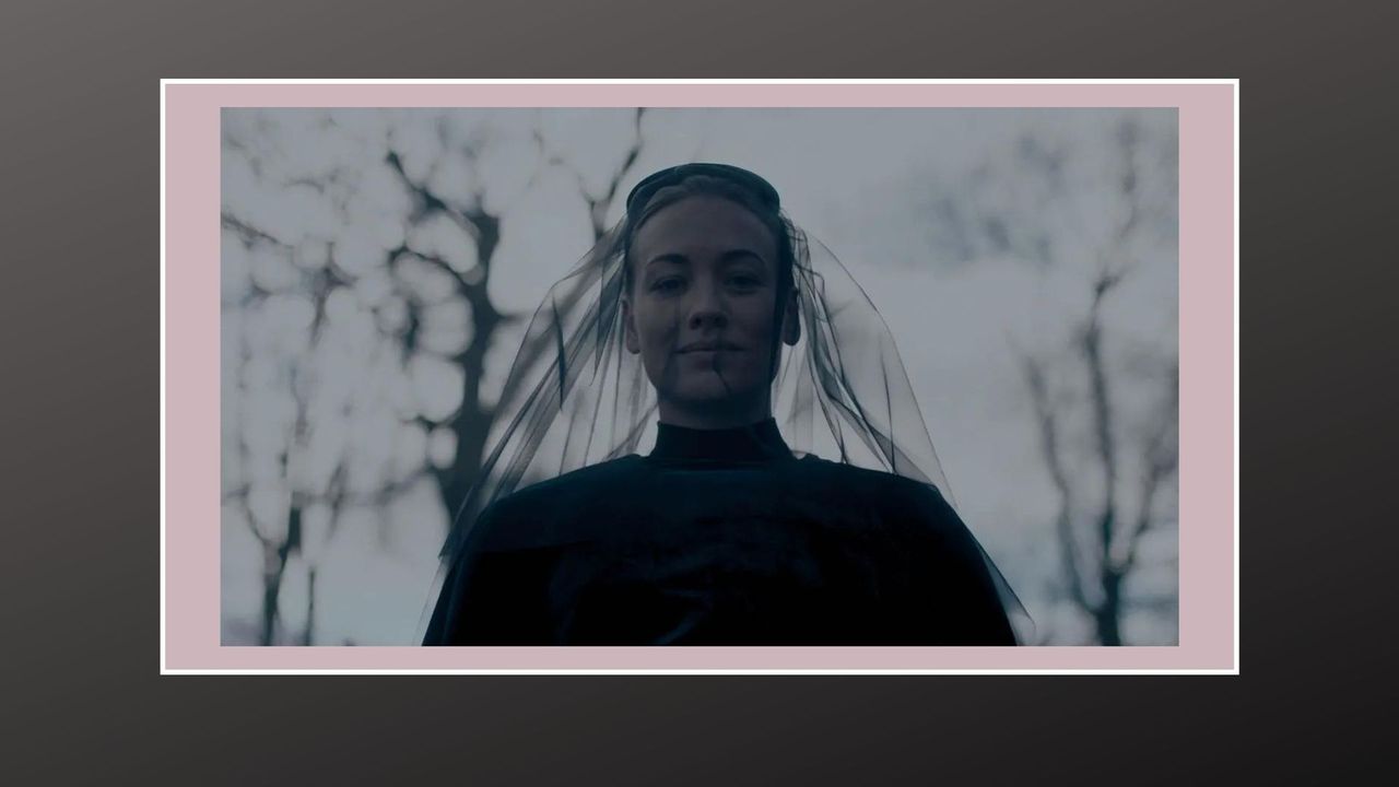 Serena in The Handmaid&#039;s Tale season 5 trailer in black at her husband&#039;s funeral